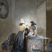 Papier Peint Panoramique Peinture 18e Jean-Baptiste Mallet - La Brodeuse