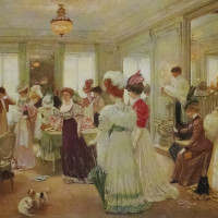 Papier Peint Panoramique Estampe 19e siècle Henri Gervex - Cinq heures chez Paquin