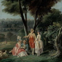Papier Peint Panoramique Peinture 18e siècle Jean-Baptiste Hilaire - Promenade dans un parc