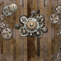 Papier peint Panoramique Rouages Bois