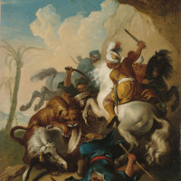 Papier Peint Panoramique Peinture 19e siècle - Chasse au lion