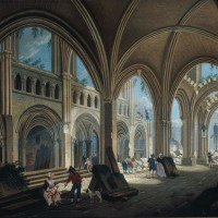 Papier Peint Panoramique Peinture 18e siècle Pierre-Antoine Demachy - Démolition de l'église Saint-Jean-en-Grève