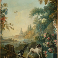 Papier Peint Panoramique Peinture 18e siècle Jean-Baptiste Huet - Paysage au chien