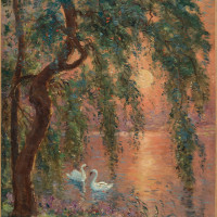 Papier Peint Panoramique Peinture 20e siècle Iwill - Le lac d'amour - le saule pleureur