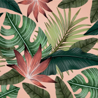 Papier Peint Panoramique Jungle Rose fleurs