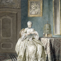 Papier Peint Panoramique Peinture 19e siècle Jacobus Buys - Jeune Brodeuse à la Cage