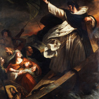 Papier Peint Panoramique Peinture 19e siècle Ary Scheffer - Saint Thomas d'Aquin prêchant la confiance en Dieu pendant la tempête