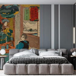 Papier Peint Panoramique Estampe 19e siècle Utagawa Kuniyoshi - Annaka