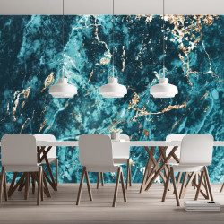 Papier peint Panoramique Marbre Bleu Doré