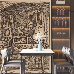 Papier Peint Panoramique Gravure - Artisan dans son atelier