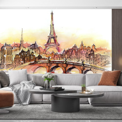 Papier Peint Panoramique Paris Aquarelle Peinture