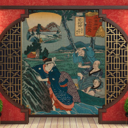 Papier Peint Panoramique Estampe 19e siècle Utagawa Kuniyoshi - Iwamurada