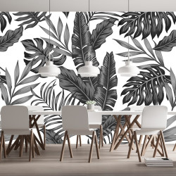 Papier Peint Panoramique Feuilles Tropical Noir