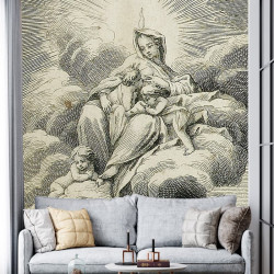 Papier Peint Panoramique Gravure - Scène religieuse et place Dauphine