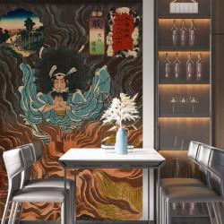 Papier Peint Panoramique Estampe 19e siècle Utagawa Kuniyoshi - Warabi