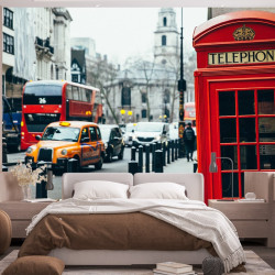 Papier Peint Panoramique Ville de Londres Cabine Téléphonique