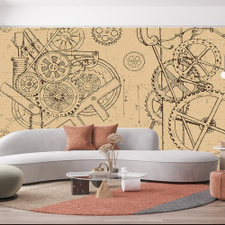 Papier Peint Panoramique Engrenages Plan Steampunk