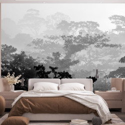 Papier Peint Panoramique Forêt Jungle Noir et Blanc