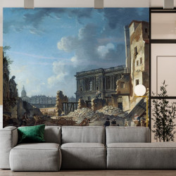 Papier Peint Panoramique Peinture 18e siècle Pierre-Antoine Demachy - Dégagement de la colonnade du Louvre