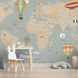 Papier Peint Panoramique Carte Exploration Animaux
