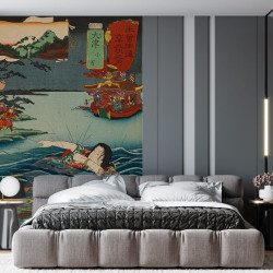 Papier Peint Panoramique Estampe 19e siècle Utagawa Kuniyoshi - Ōtsu