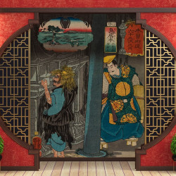 Papier Peint Panoramique Estampe 19e siècle Utagawa Kuniyoshi - Toriimoto