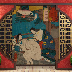 Papier Peint Panoramique Estampe 19e siècle Utagawa Kuniyoshi - Akasaka