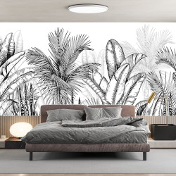 Papier Peint Panoramique Jungle Noir et Blanc 4