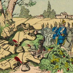 Papier Peint Panoramique Estampe 19e siècle - Embuscade de Francs-Tireurs des Vosges Papier Peint Panoramique Estampe 19e siècle - Embuscade de Francs-Tireurs des Vosges