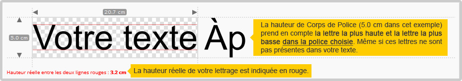 Lettrage adhésif - Hauteur Corps de police